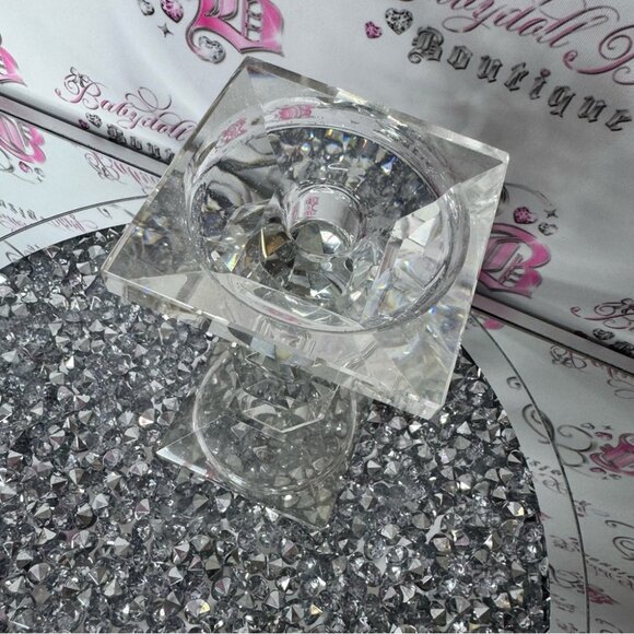 Elegant Crystal Candle Holder glass sturdy crystal diamond bling holder stand - Picture 3 of 4